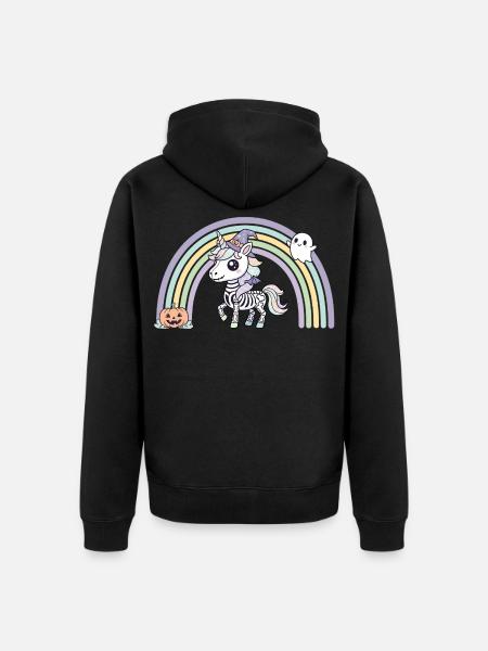 BOHO Skelett‑Einhorn mit Regenbogen – Halloween - Unisex Premium Bio Zip Hoodie - Schwarz