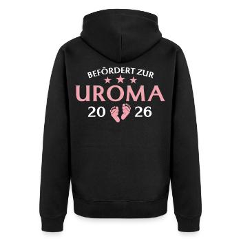 Urgroßmutter 2026 Befördert zur Uroma - Unisex Premium Bio Zip Hoodie - Schwarz - Hinten - Nico (187cm)