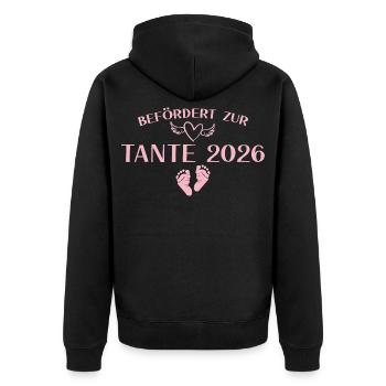 Babyparty 2026 Befördert zur Tante - Unisex Premium Bio Zip Hoodie - Schwarz - Hinten - Nico (187cm)