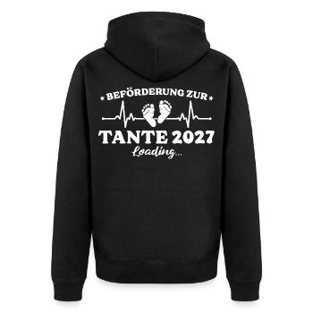 Beförderung zur Tante 2027 Loading Geschenk - Unisex Premium Bio Zip Hoodie - Schwarz - Hinten - Nico (187cm)