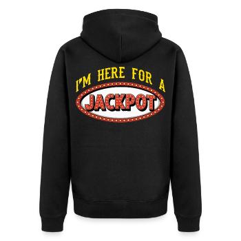Ich Bin Hier Für Den Jackpot Casino Glücksspiel - Unisex Premium Bio Zip Hoodie - Schwarz - Hinten - Nico (187cm)