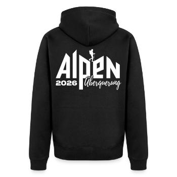 Alpen Überquerung 2026 - Wandern - Unisex Premium Bio Zip Hoodie - Schwarz - Hinten - Nico (187cm)