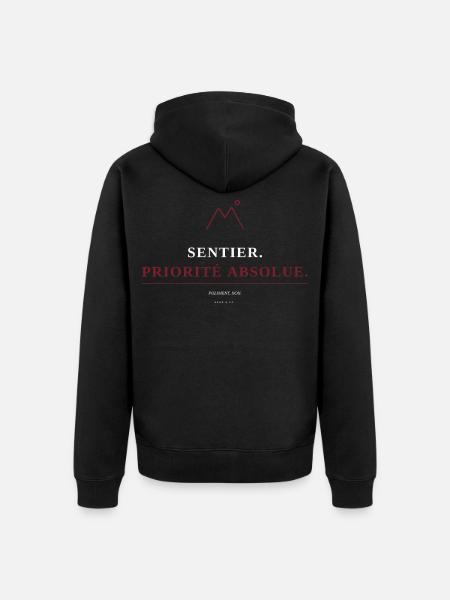Wander-T-Shirt "Trail. Oberste Priorität. » - Unisex Premium Bio Zip Hoodie - Schwarz