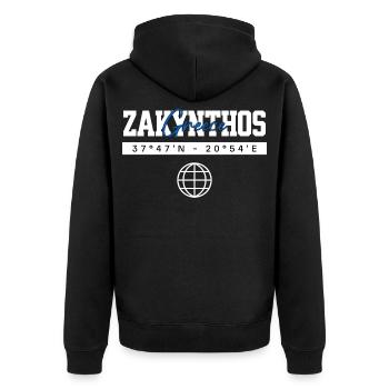 Zakynthos Griechenland Koordinaten Reise Souvenir - Unisex Premium Bio Zip Hoodie - Schwarz - Hinten - Nico (187cm)