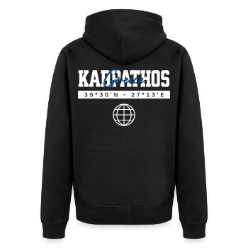 Karpathos Griechenland Koordinaten Reise Souvenir - Unisex Premium Bio Zip Hoodie - Schwarz - Hinten - Nico (187cm)