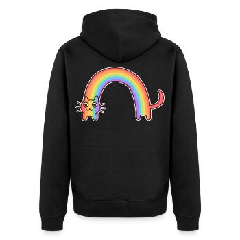 Regenbogenkatze. Buntes Design der Katze * - Unisex Premium Bio Zip Hoodie - Schwarz - Hinten - Nico (187cm)
