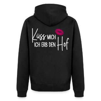 Küss mich Ich erb den Hof - Unisex Premium Bio Zip Hoodie - Schwarz - Hinten - Nico (187cm)