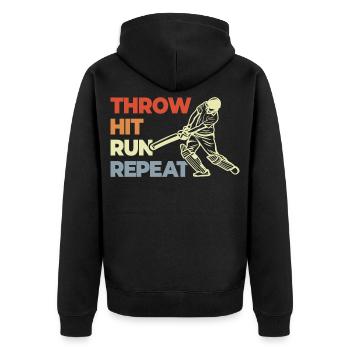Throw Hit Run Repeat - Unisex Premium Bio Zip Hoodie - Schwarz - Hinten - Nico (187cm)