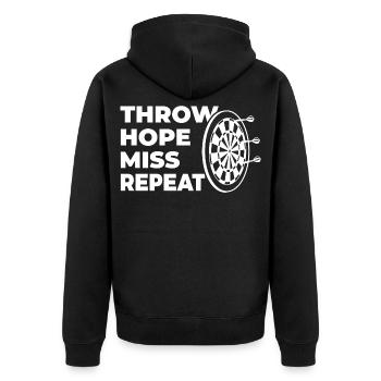 Werfen Hoffen Verfehlen Wiederholen - Unisex Premium Bio Zip Hoodie - Schwarz - Hinten - Nico (187cm)
