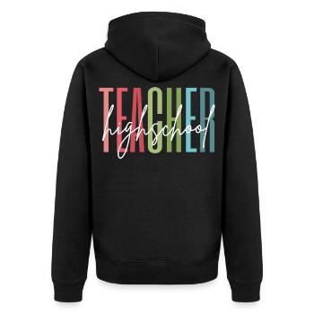Highschool Lehrer Schule Geschenk - Unisex Premium Bio Zip Hoodie - Schwarz - Hinten - Nico (187cm)