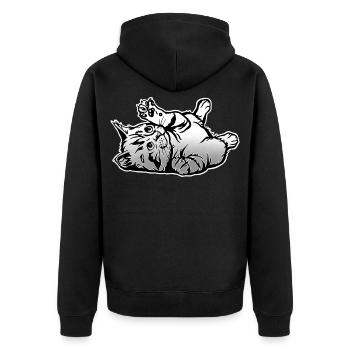 Verspielte Katze  - Unisex Premium Bio Zip Hoodie - Schwarz - Hinten - Nico (187cm)