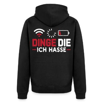 Nerd Computer DINGE DIE ICH HASSE LUSTIG - Unisex Premium Bio Zip Hoodie - Schwarz - Hinten - Nico (187cm)