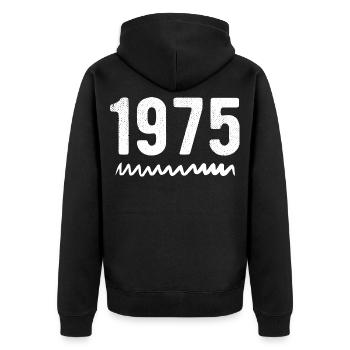 1975 Jubiläum 1975 Retro 1975 - Unisex Premium Bio Zip Hoodie - Schwarz - Hinten - Nico (187cm)