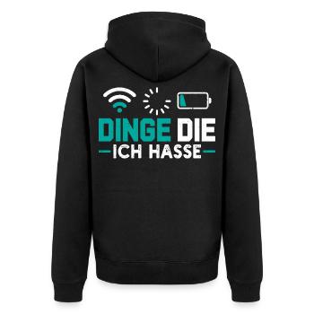 Nerd Computer DINGE DIE ICH HASSE LUSTIG - Unisex Premium Bio Zip Hoodie - Schwarz - Hinten - Nico (187cm)