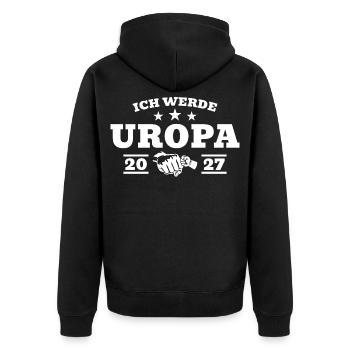 Ich werde Uropa 2027 Schwangerschaftsankündigung - Unisex Premium Bio Zip Hoodie - Schwarz - Hinten - Nico (187cm)