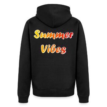 Sommerliche Vibes - Unisex Premium Bio Zip Hoodie - Schwarz - Hinten - Nico (187cm)