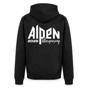 Alpen Überquerung 2026 - Wandern - Unisex Premium Bio Zip Hoodie - Schwarz - Hinten - Nico (187cm)
