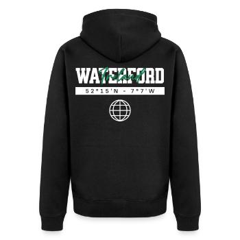 Waterford Irland Koordinaten Reise Souvenir - Unisex Premium Bio Zip Hoodie - Schwarz - Hinten - Nico (187cm)