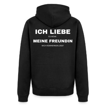 Heimwerken Ich liebe es wenn meine Freundin - Unisex Premium Bio Zip Hoodie - Schwarz - Hinten - Nico (187cm)