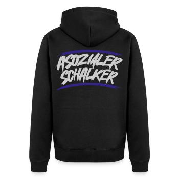 Asozialer Schalker | Gelsenkirchen Schalke - Unisex Premium Bio Zip Hoodie - Schwarz - Hinten - Nico (187cm)