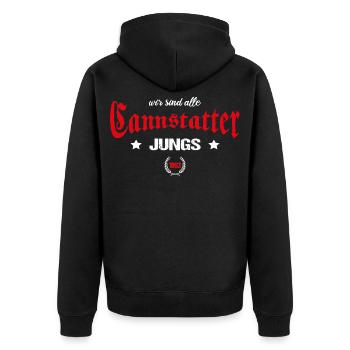 Wir sind alle Cannstatter Jungs - Unisex Premium Bio Zip Hoodie - Schwarz - Hinten - Nico (187cm)