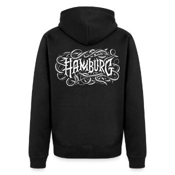 Hamburg Heavy Metal Headbanger Typografie - Unisex Premium Bio Zip Hoodie - Schwarz - Hinten - Nico (187cm)