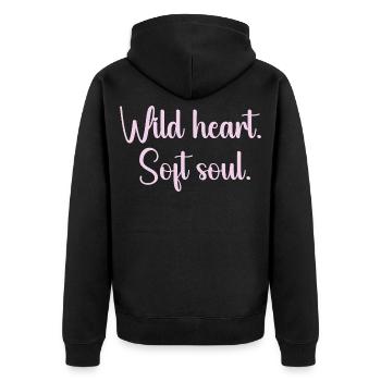 Wildes Herz Sanfte Seele - Unisex Premium Bio Zip Hoodie - Schwarz - Hinten - Nico (187cm)