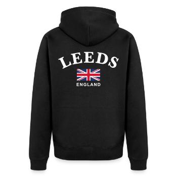 Leeds, England - Unisex Premium Bio Zip Hoodie - Schwarz - Hinten - Nico (187cm)