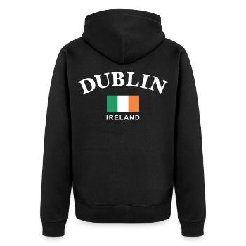 Dublin, Irland - Unisex Premium Bio Zip Hoodie - Schwarz - Hinten - Nico (187cm)
