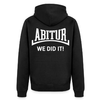 Abitur – We Did It! (Abschlussklasse / Konkav / W) - Unisex Premium Bio Zip Hoodie - Schwarz - Hinten - Nico (187cm)