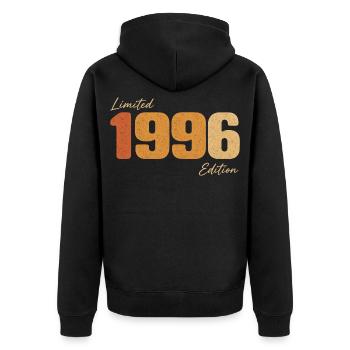 Vintage 1996 Anniversary Limited Edition Retro - Unisex Premium Bio Zip Hoodie - Schwarz - Hinten - Nico (187cm)