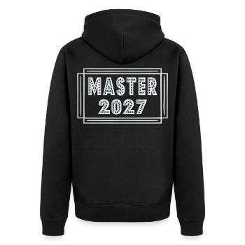 Masterstudiengang Abschluss Master 2027 - Unisex Premium Bio Zip Hoodie - Schwarz - Hinten - Nico (187cm)