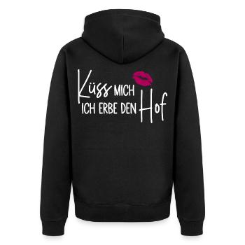Küss mich Ich erbe den Hof - Hoferbe - Hoferbin - Unisex Premium Bio Zip Hoodie - Schwarz - Hinten - Nico (187cm)
