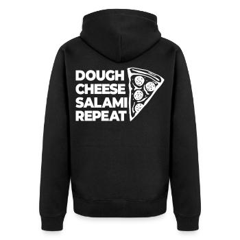 Teig Käse Salami Nochmal - Unisex Premium Bio Zip Hoodie - Schwarz - Hinten - Nico (187cm)