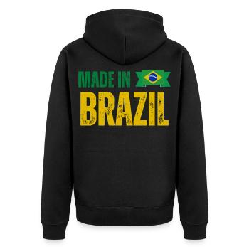 Made in Brazil, brasilianischer Stolz - Unisex Premium Bio Zip Hoodie - Schwarz - Hinten - Nico (187cm)