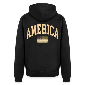 Amerika Camouflage Flagge - Unisex Premium Bio Zip Hoodie - Schwarz - Hinten - Nico (187cm)