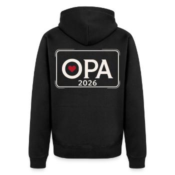 OPA 2026 Stolzer Großvater Ankündigung - Unisex Premium Bio Zip Hoodie - Schwarz - Hinten - Nico (187cm)