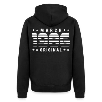 March 1986 Original Striped Vintage Geburtstag - Unisex Premium Bio Zip Hoodie - Schwarz - Hinten - Nico (187cm)