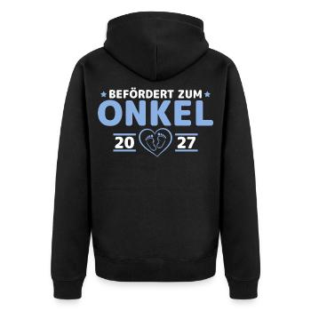 Babyparty Befördert zum Onkel 2027 - Unisex Premium Bio Zip Hoodie - Schwarz - Hinten - Nico (187cm)