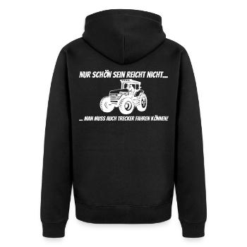 Landwirt Traktor - Statement - Spruch - Geschenk - Unisex Premium Bio Zip Hoodie - Schwarz - Hinten - Nico (187cm)