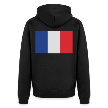 Französische Flagge - Unisex Premium Bio Zip Hoodie - Schwarz - Hinten - Nico (187cm)
