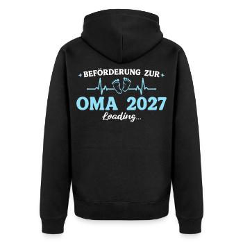 Oma 2027 Beförderung Großmutter Geschenk - Unisex Premium Bio Zip Hoodie - Schwarz - Hinten - Nico (187cm)