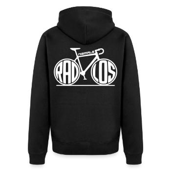 Lustige Fahrrad Sprüche - Niemals radlos - Unisex Premium Bio Zip Hoodie - Schwarz - Hinten - Nico (187cm)