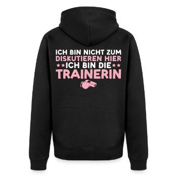 Trainerin Nicht zum diskutieren hier Coaching - Unisex Premium Bio Zip Hoodie - Schwarz - Hinten - Nico (187cm)