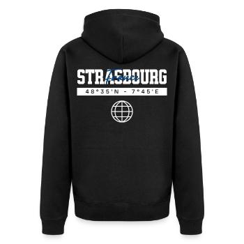 Straßburg Frankreich Koordinaten Reise Souvenir - Unisex Premium Bio Zip Hoodie - Schwarz - Hinten - Nico (187cm)