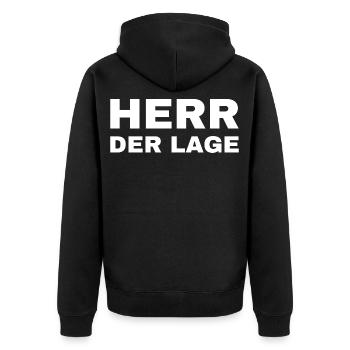 Herr der Lage - Unisex Premium Bio Zip Hoodie - Schwarz - Hinten - Nico (187cm)