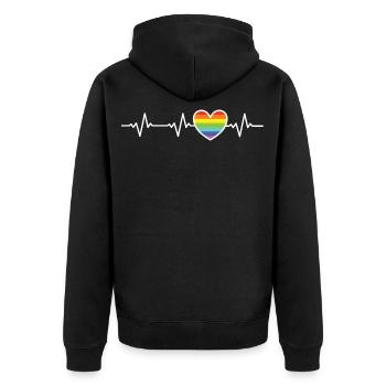 Pride LGBTQ Regenbogen Herz Herzschlag - Unisex Premium Bio Zip Hoodie - Schwarz - Hinten - Nico (187cm)