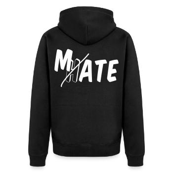 Mate - don't hate - Unisex Premium Organic Zip Hoodie - black - Back - Nico (187cm)