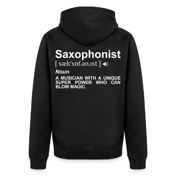 Saxophonist Wörterbuch - Unisex Premium Bio Zip Hoodie - Schwarz - Hinten - Nico (187cm)