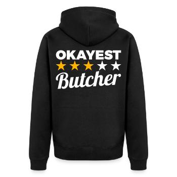 Okayest Butcher - Unisex Premium Organic Zip Hoodie - black - Back - Nico (187cm)